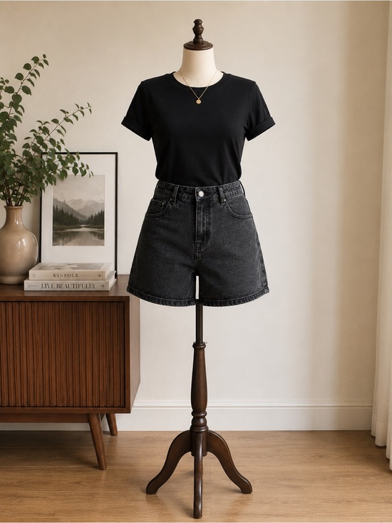 Frank & Oak Pants - Frank And Oak Stevie High Rise Black Denim Shorts Mom Fit Minimalist Size 30